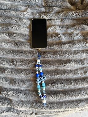 Blue Beaded Phone Charm Wrist Strap for Cell Phones